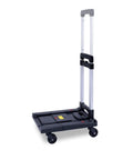 Heavy Duty Foldable Platform Truck With Retractable Handle Smooth Rolling Trolley For Moving And Warehouse Cargo showing foldable design and aluminum handle.