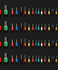 Top Shelf Copper Crimp Connectors For 22 Through 5 Awg Wire Featuring Thick Insulated Pin Terminals in vibrant colors.