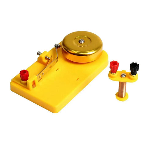 Hands On Electromagnetism Electric Bell Experiment Kit For Physics Learning yellow plastic base with bell and coil components