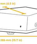 Diagram showing dimensions of Rugged IoT Router Bundle With 5G Modem And Integrated Antennas, No WiFi, 3 Year Ruggedized Plans Included Essentials And Advanced, R2155 Router, No AC Power Supply, Global Coverage, SIM Slot 4FF Optional But Not Included