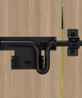 1‑Pack Heavy‑Duty Lockable Slide‑Bolt Gate Latch, Rust‑Resistant Metal Hardware for Yard, Fence and Shed Gates on wooden gate.