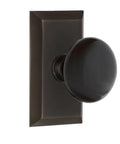 Studio Plate Privacy Door Hardware With Black Porcelain Knob, Timeless Bronze Finish, Solid Brass Plates And Crystal Knob