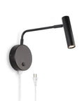 Industrial Plug In Wall Light With Cord 240 Degree Adjustable Head Warm White 3000K Black Finish Bedroom Sconce With On Off Switch 1 Pack.
