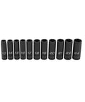 11 Piece Half Inch Drive Metric Deep Impact Socket Set With Thin Wall Deep Well Design, Impact Rated Steel Alloy