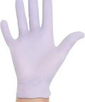Lavender Nitrile Exam Gloves Disposable For Household, First Aid, Beauty, Baby, And Pet Care, 3.1 Mil Thickness, worn on hand