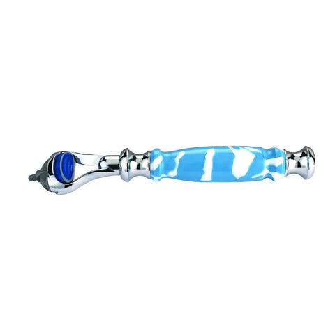 Fusion Chrome Style Razor DIY Project Kit For Lathe Hobbyists Build Your Own Chrome Fusion Razor with blue acrylic handle