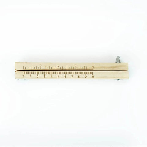 Leather strap cutter, wooden adjustable cutting tool with dual ruler scales and metal knob