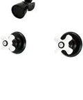 Victorian Style Tub And Shower Faucet With Dope Matte Black Finish, Solid Brass Construction, Wall Mount Design, Dual Cross Handles