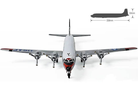 Front view of USAF C 118 Liftmaster Scale Aircraft Model Kit In 144 Scale For Hobbyists Plastic Build Kit with measurements