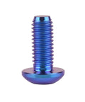 Close-up of a Titanium M5 x 12mm Button Head Hex Bolt for Bike Water Bottle Cage, Grade 5 Titanium Alloy, Blue Finish.
