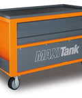 Heavy Duty Rolling Tool Chest With Hydraulic Lift And Ball Bearing Drawers Heavy Hitter Workshop Cart in orange and gray color.