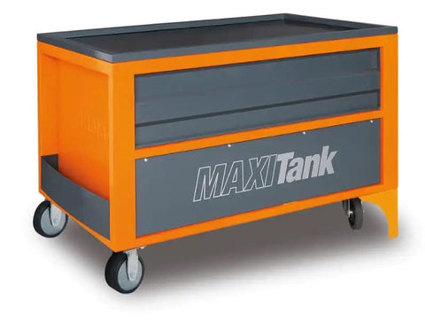 Heavy Duty Rolling Tool Chest With Hydraulic Lift And Ball Bearing Drawers Heavy Hitter Workshop Cart in orange and gray color.