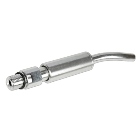 Metal bearing tube nozzle for air blow guns; chrome finish, threaded inlet, curved outlet