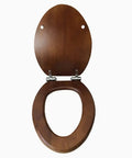 Built Tough Elongated Solid Wood Toilet Seat With Soft Close Hinges Thickened Natural Bark Veneer Cover viewed from above.