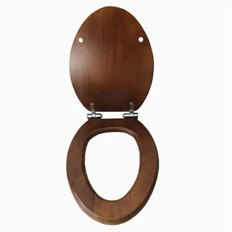 Built Tough Elongated Solid Wood Toilet Seat With Soft Close Hinges Thickened Natural Bark Veneer Cover viewed from above.