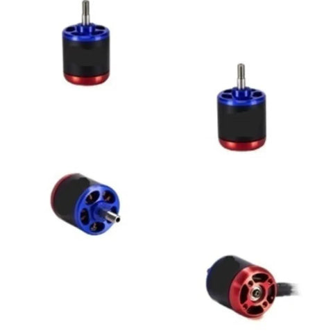 Multiple views of 2318 Beast Brushless Drone Motor 890KV 1250KV 1450KV 2500KV for FPV UAV Freestyle Long Range Drones in blue and red