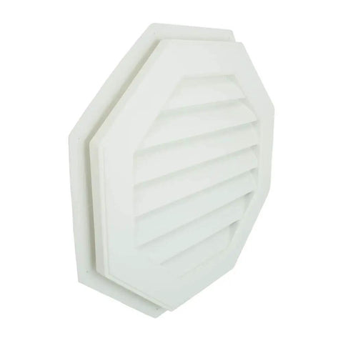 22 Inch Octagon Gable Vent With Screen, Two Piece Construction, White, UV Protected Through Color, Maintenance Free