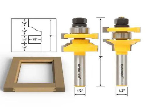 Raised Panel Cabinet Door Router Bits Set Four Bit Ogee With Half Inch Shank For Rail And Stile Doors Pro Grade Table Mount Kit displayed