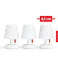 Edison The Mini Set of 3 Grab-and-Go Portable LED Lamps, cordless and rechargeable, shown in white, 9.7x15 cm sizing.
