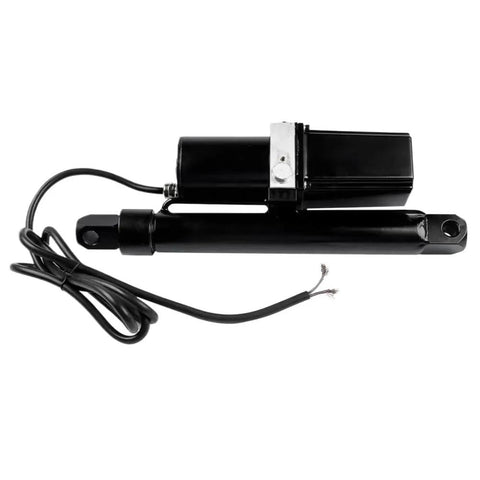Top Notch Heavy Duty Linear Actuator powered by a 12V DC hydraulic motor, black with wires, ideal for garage lifting tasks.