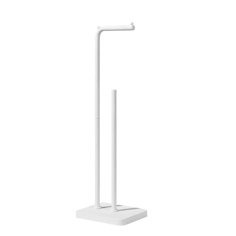 Freestanding Toilet Paper Roll Holder With Reserve Base White Powder Coated Finish Stand For Bathroom Restroom And Garage Holds Three Mega Rolls
