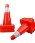12 Pack 18 Inch PVC Traffic Cones For Road Work And Parking Lot Safety, Weighted Hazard Markers, Fluorescent Orange With 4 Inch Reflective Strips