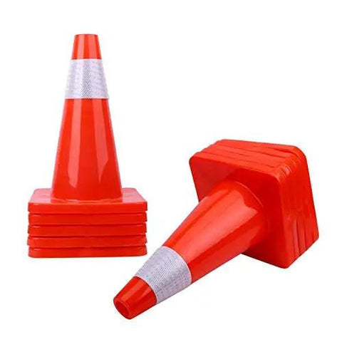 12 Pack 18 Inch PVC Traffic Cones For Road Work And Parking Lot Safety, Weighted Hazard Markers, Fluorescent Orange With 4 Inch Reflective Strips