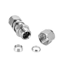 Pysrych 304 stainless bulkhead union compression fittings, 1/8" OD x 1/8" OD, pack of 2, disassembled