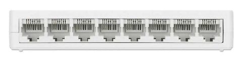 Back view of Eight Port Fast Ethernet Desktop Switch for Home Office and Small Networks, showing 8 auto-sensing Ethernet ports.