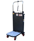 Heavy Duty Electric Stair Climber Cart With 4 Wheels And Tracked Motion makes transporting barrels or tires easy, featuring a foldable toe plate.