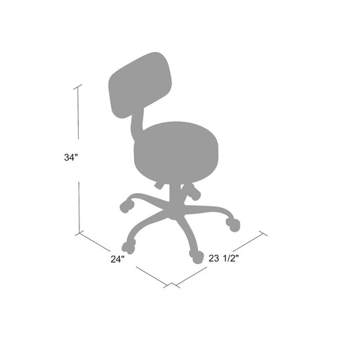 Diagram of Be Well Medical Spa Style Adjustable Drafting Stool With Back Support, Ergonomic Gas Lift Office Chair dimensions.