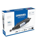 Front view of Dremel 4000 rotary tool kit box, blue and white packaging with tool image.