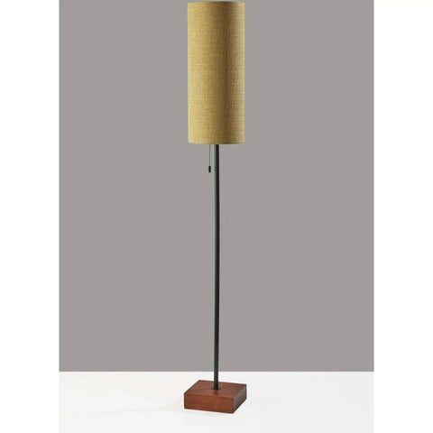 Trudy Floor Lamp With Textured Mustard Yellow Drum Shade Cube Base Pull Chain Switch Modern Living Room Lighting For Warm Ambient Glow Vibe