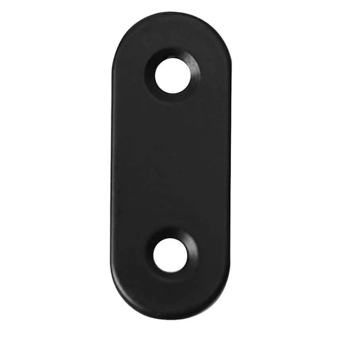Black stainless steel mending plate with two pre-drilled holes for easy assembly in Rock Solid 100 Piece Stainless Steel Mending Plates And Straight Brace Connectors With Screws For No Sweat Setup Wood Furniture Cabinet Repair And Heavy Duty DIY Reinforcement.