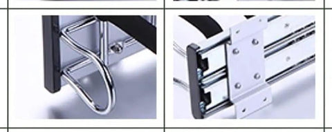 Close-up of Expandable Steel Pants Rack Designed To Keep Your Duds Neatly Organized showing sliding mechanism and chrome hook.