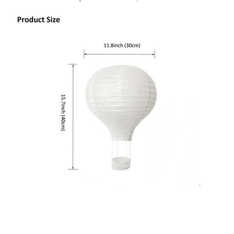 10 Pack White Hanging Hot Air Balloon Paper Lanterns 12 Inch Party Ready DIY Decor with dimensions shown