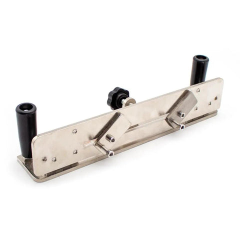 Heavy Duty Stainless Steel Knife Grinding Workbench And Adjustable Sharpener Jig For Flat Concave Convex Blades with mounted clamps.
