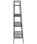 Side view of Industrial 4-Tier Metal Ladder Bookcase in Anthracite, 58.3 Inch Tall Open Display Shelf Organizer, showing four shelves