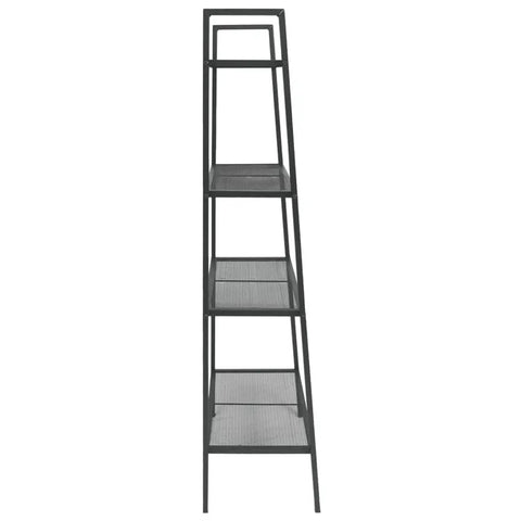 Side view of Industrial 4-Tier Metal Ladder Bookcase in Anthracite, 58.3 Inch Tall Open Display Shelf Organizer, showing four shelves