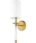 One Light Wall Sconce 808-1S-RB-WH Brass Finish, Dope Transitional Coastal Style with Sleek Linear Silhouette in white shade