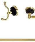 Water Onyx 4 Piece 18 Inch Towel Bar Bathroom Accessory Set In Brushed Brass with towel bar, ring, hook, paper holder