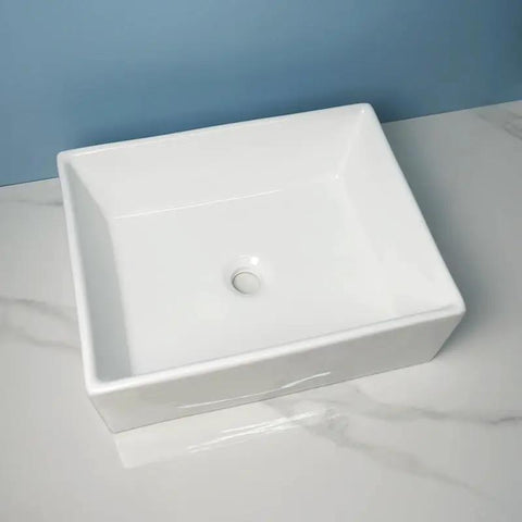 USZWBY Vessel Sinks Modern Minimalist Home Balcony Ceramic Wash Basin Bathroom Square Flat Bottom Countertop Sink from above
