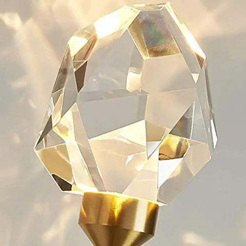 Close-up of hand cut crystal diffuser lens for Modern Copper Crystal Wall Sconce Straight Up Stunning For Living Room And Bedroom.