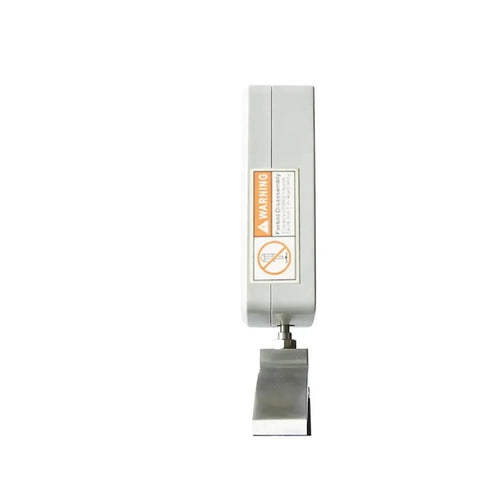 Straight Up Digital Push Pull Force Gauge With A Smooth Handheld Dynamometer Design Built Like A Tank For Sports Rehab And Muscle Gains Hella Precise Newtons Pounds And Ounces Conversion Plus Fast Peak Hold, side view showing warning label.