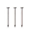 900 Pack Three Quarter Inch Nickel Plated Flat Finish Nails With Rust Proof Coating For Picture Hanging And Diy Woodwork Projects. Three nails shown.
