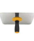 Aluminum Plastering Hawk With 300x300 mm Mortar Board Holder and Soft Grip Handle, seen from below, showcasing its lightweight design.