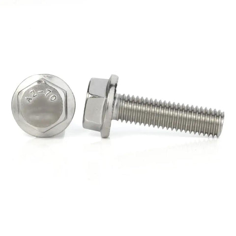 M10 Flanged Hex Head Bolts 1.5mm Thread 25mm Length Heavy Duty Stainless Steel 304 18 8 Plain Finish DIN 6921 Pack Of 10