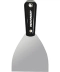 Kick Ass 4 Inch Flex Broad Putty Knife With Hammer Tap End High Carbon Steel Mirror Finish Blade Solvent Resistant Grip, front view.