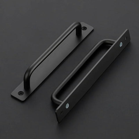 2 Pack Barn Door Handles For Sliding Doors In Black With Plate Zinc Alloy Rust Resistant Pull Handles Hole Center 8.8 Inches