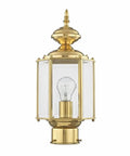 Outdoor Post Lantern 2117-02 with clear beveled glass shades in polished brass, traditional solid brass exterior fixture for porch lighting.